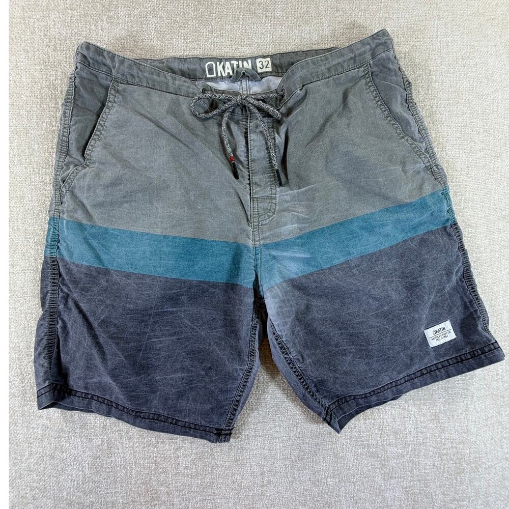 Katin Men's 32 Gray Blue Colorblock Board Shorts Swim Surf Beach Trunks Casual